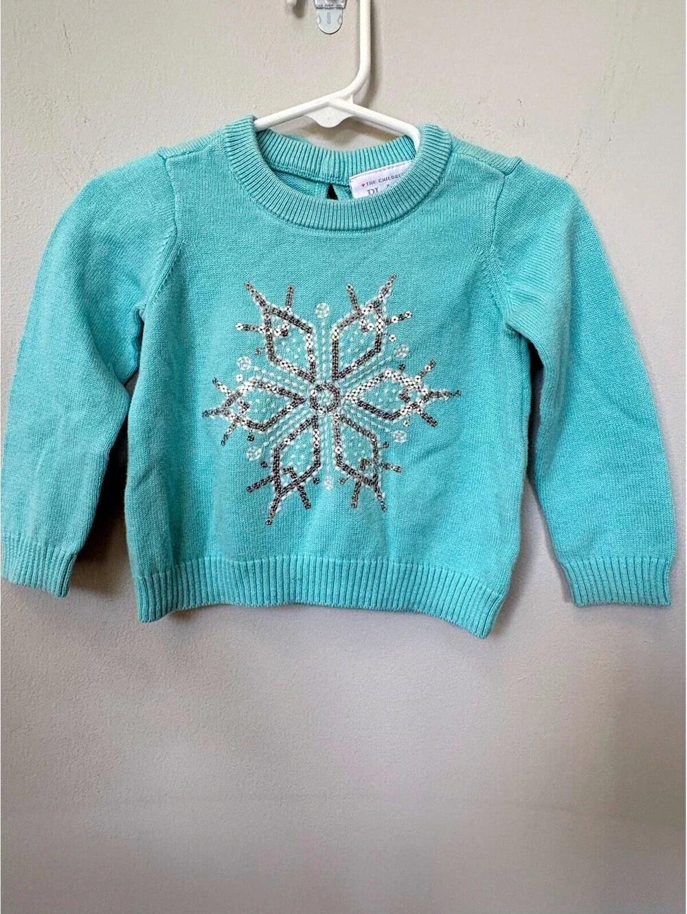 The Children's Place Girls 12-18M Blue Knit Snowflake Bow Crewneck Sweater